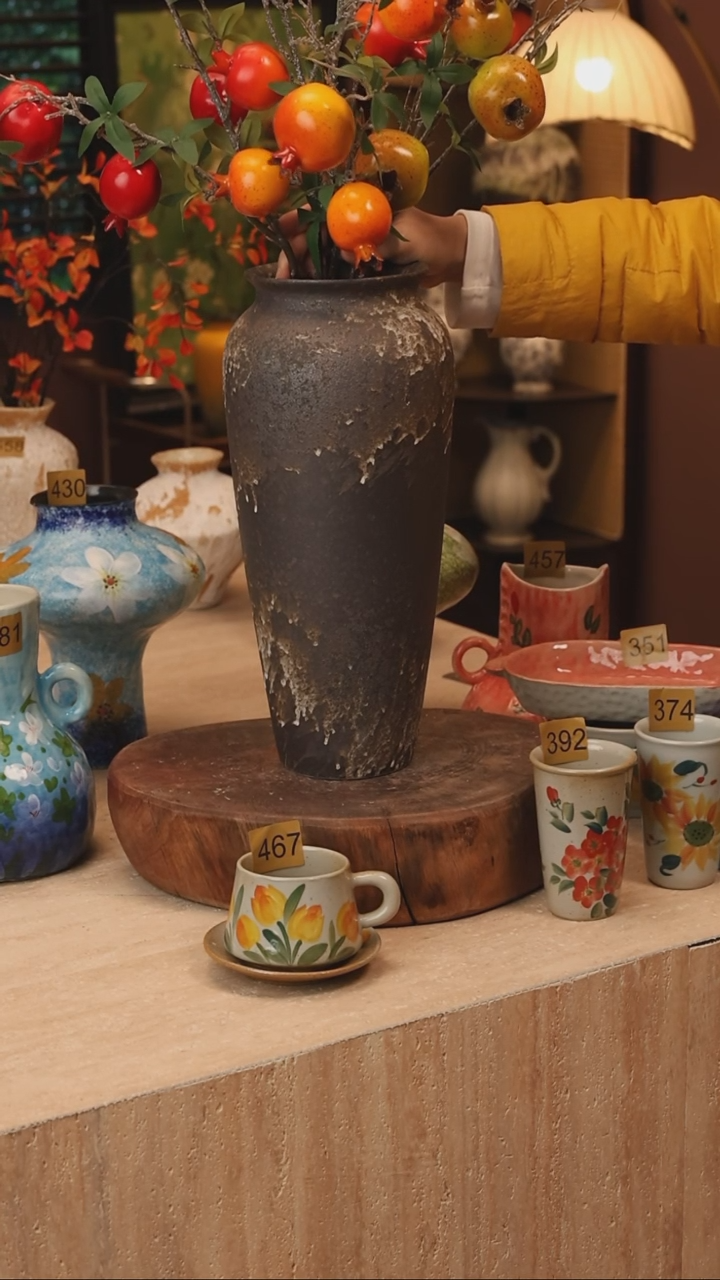 陶瓷337景德镇设计师手作花器摆件侘寂风