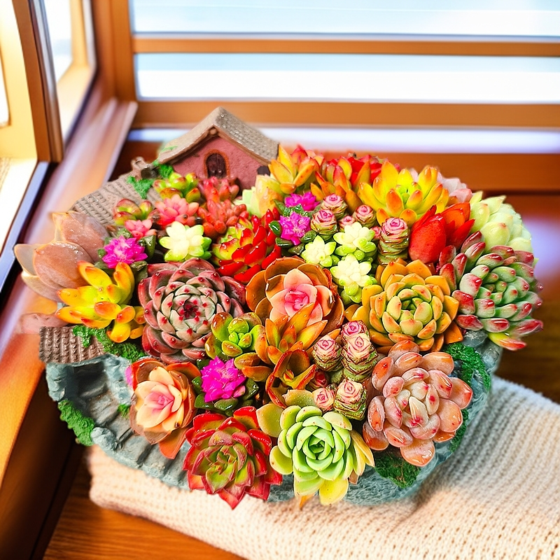 精品盆栽-农家小院花卉组合盆栽(含盆带花)