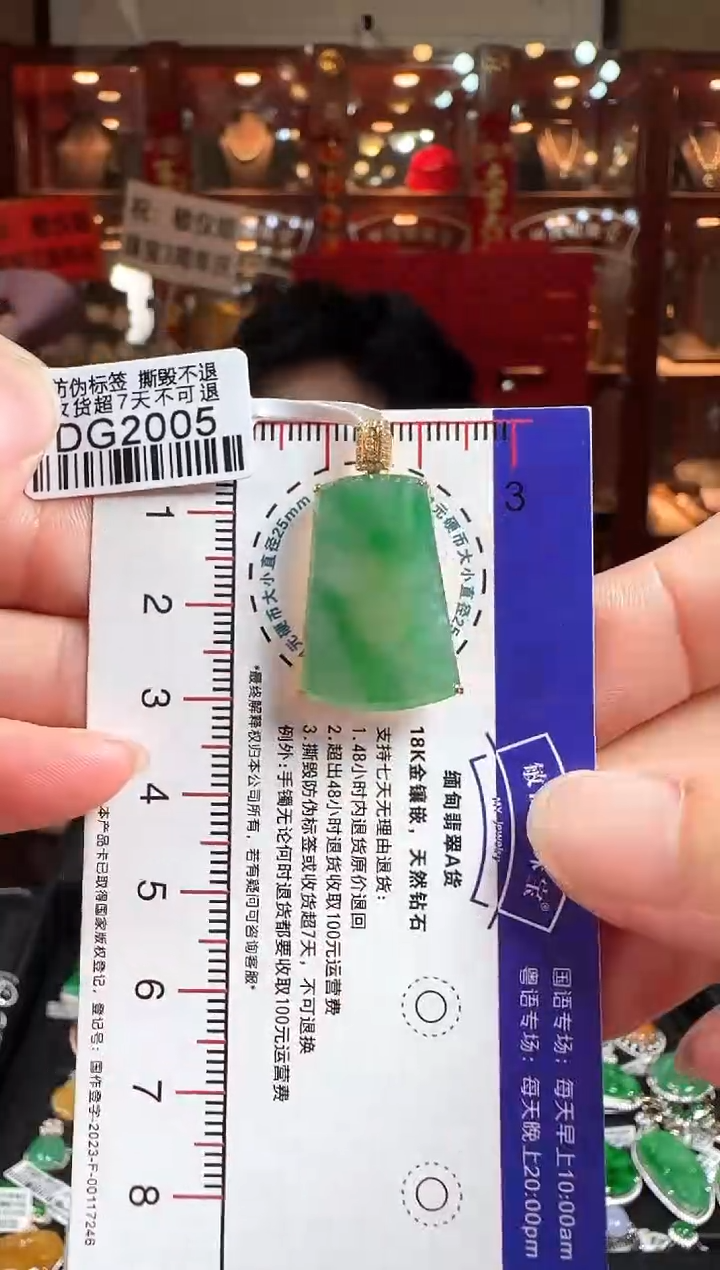 翡翠18K金镶嵌颈饰DG2005冰绿无事牌