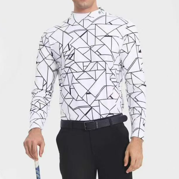 奥蓝克秋季新款抓绒长袖高尔夫男士长袖保暖半高领时尚印花舒适