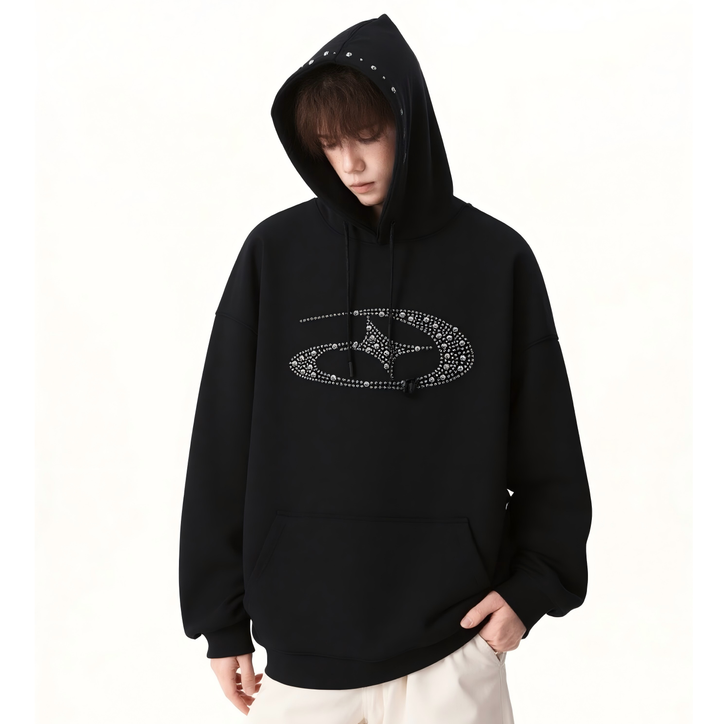 【现货-重工】潮牌钉珠华棉420克连帽卫衣男女款秋冬卫衣CP416