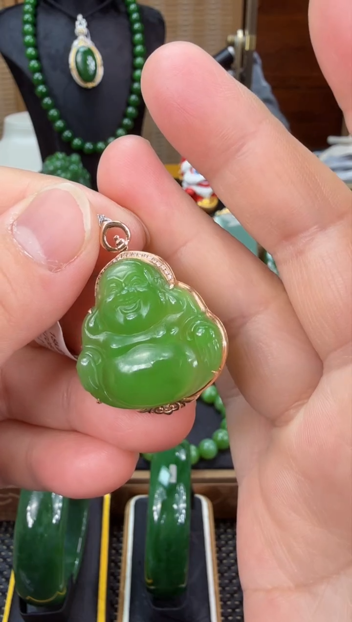 【闪购商品】和田玉（碧玉）吊坠(赠链)18K金镶嵌 