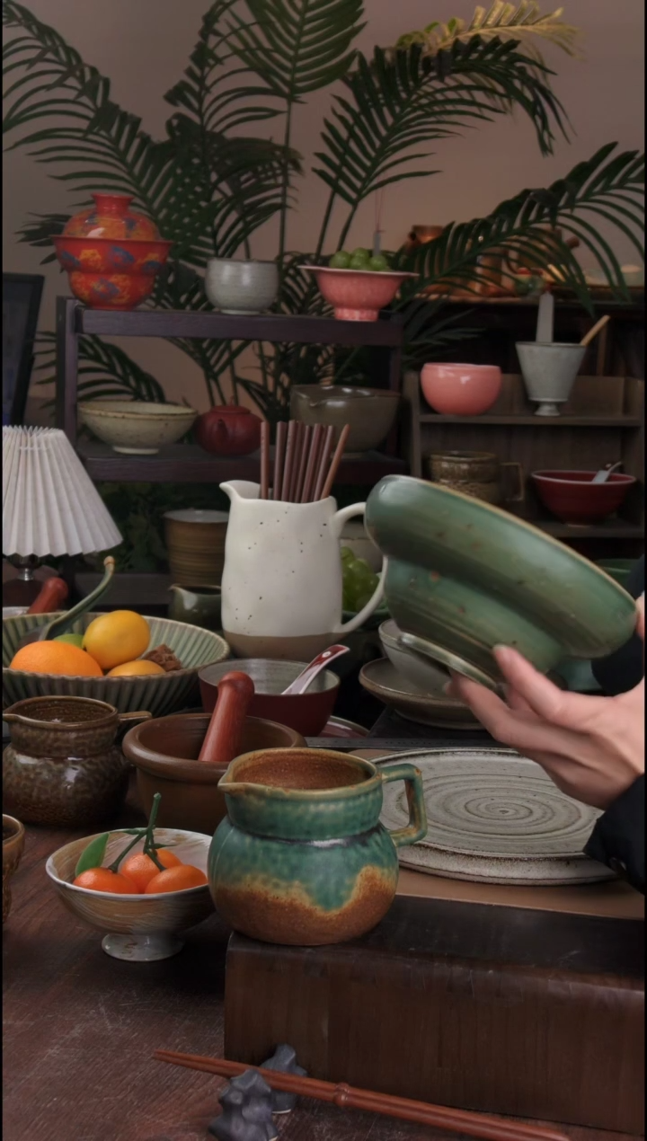 碗微瑕景德镇手工高温餐具铜红面碗