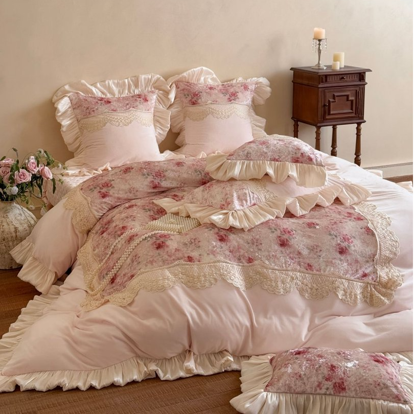 冬季加厚保暖婴儿绒床裙四件套花边床盖牛奶绒被套双面绒床上用品