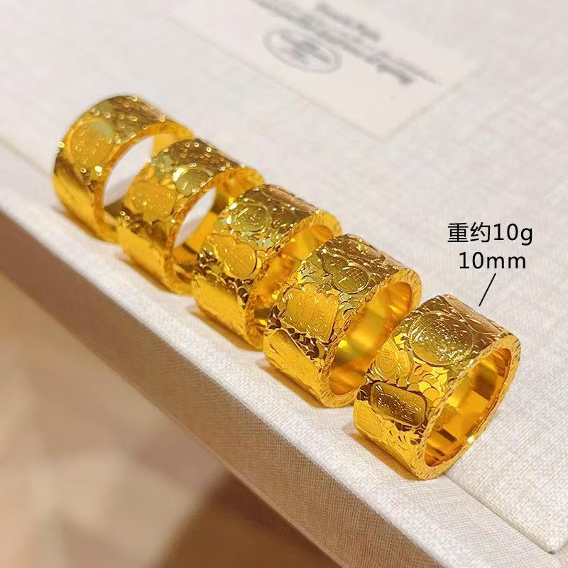 铜合金戒指 精工冰冰碎招财进宝闭口碎冰吉言女金色精美霸气男款
