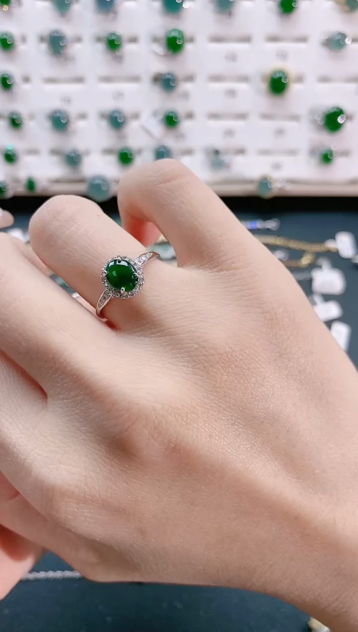 【闪购商品】翡翠戒指银S925镶嵌天然翡翠