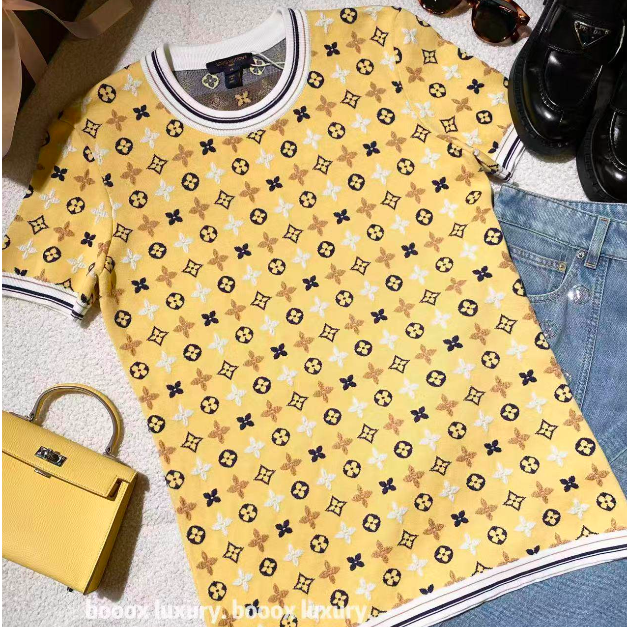 95新 LouisVuitton/路易威登  aa3834 棉 老花满印针织短袖 xl码