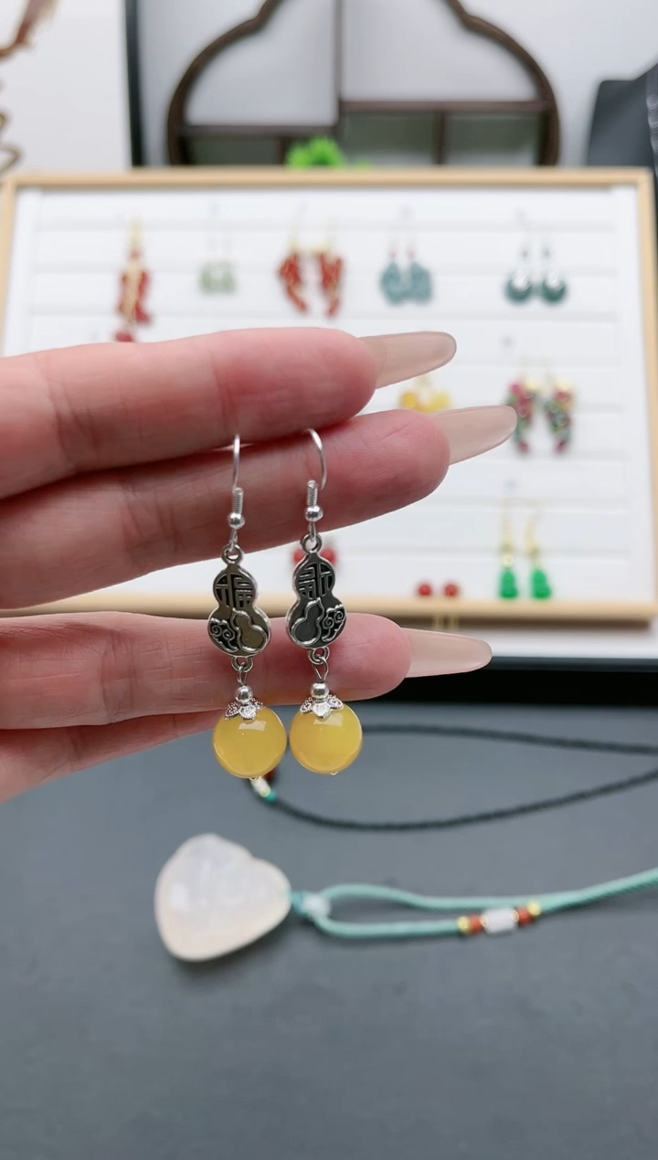 【闪购商品】玛瑙/玉髓耳饰银S925镶嵌801