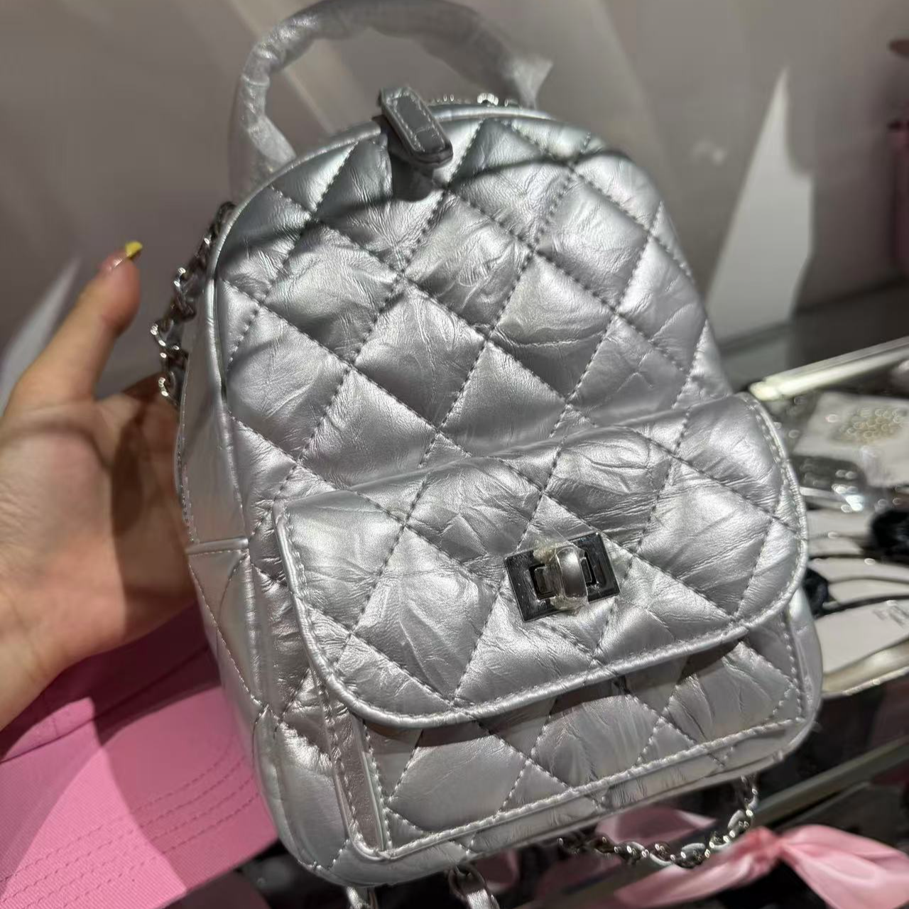 【YKL】店主自留迷你小香风银色链条双肩包