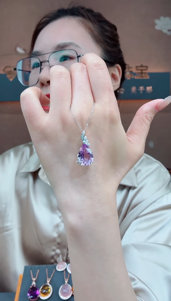 吊坠银S925镶嵌紫晶紫晶吊坠