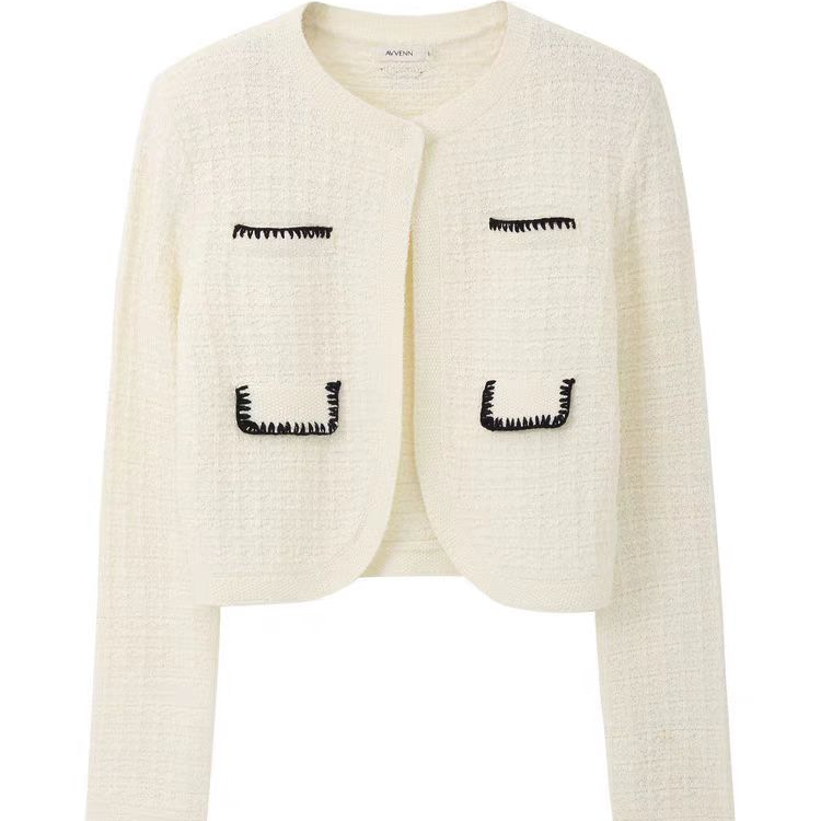 【景致】AVVENN春季粗花呢肌理感毛衫外套开衫AM10106765