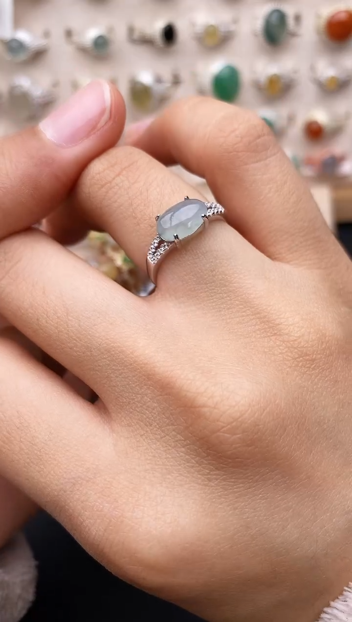 【闪购商品】翡翠戒指银S925镶嵌缅甸翡翠