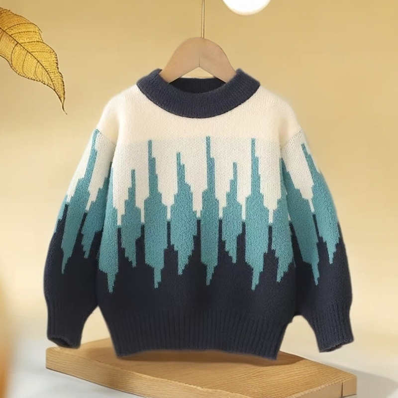 新款男宝宝秋冬加厚保暖圆领毛衣针织衫条纹上衣韩版百搭打底衫