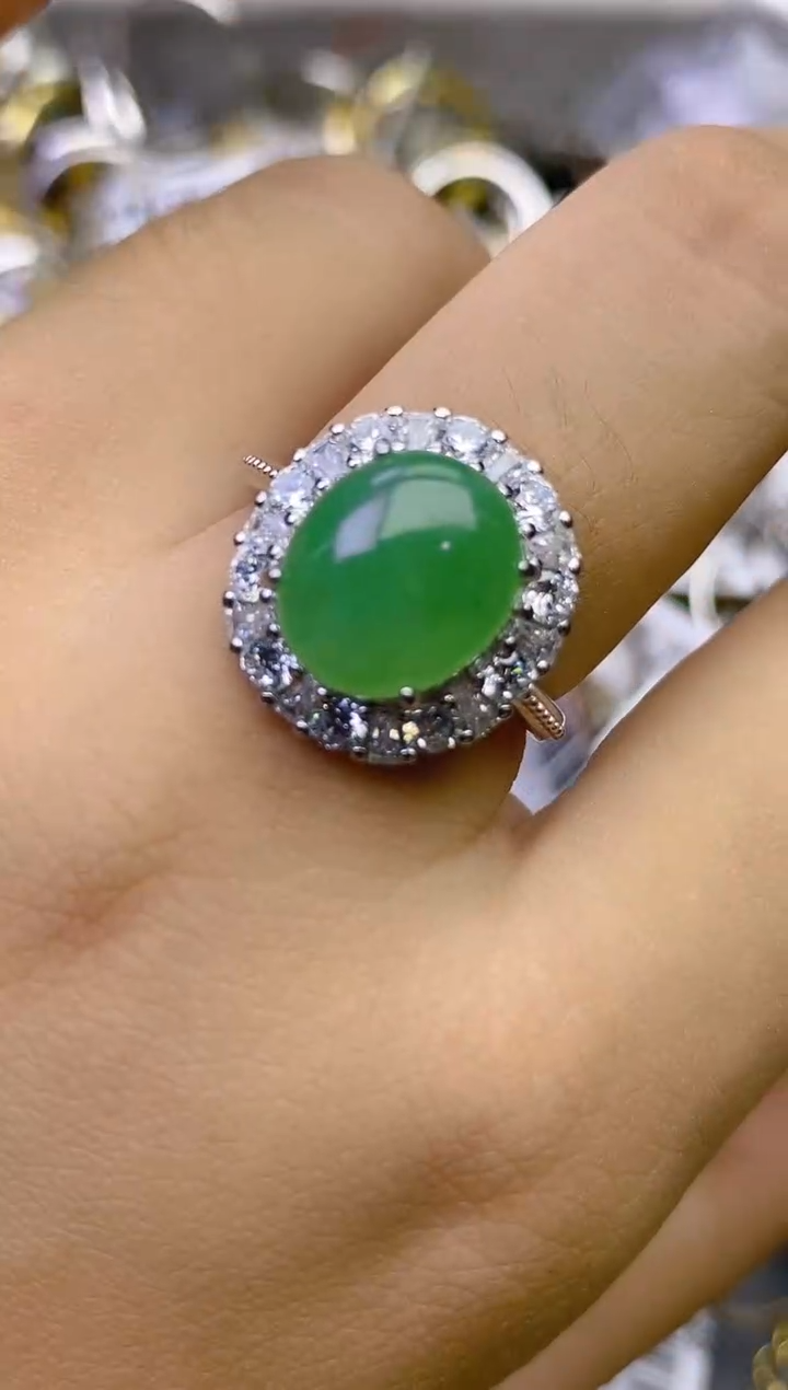 翡翠戒指银S925镶嵌百内无证书