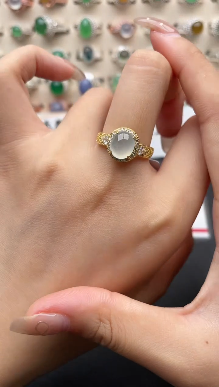 【闪购商品】翡翠银S925镶嵌戒指一物一证一礼盒