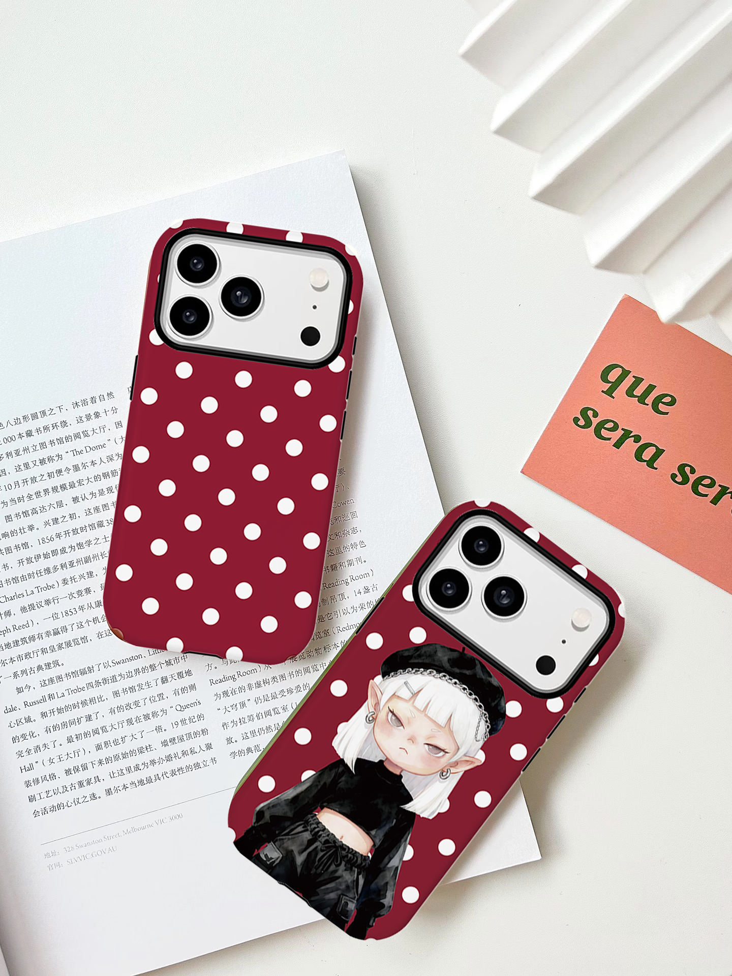 Caseceiling【深红波点女孩】进口菲林二合一适用苹果1716pro手机壳
