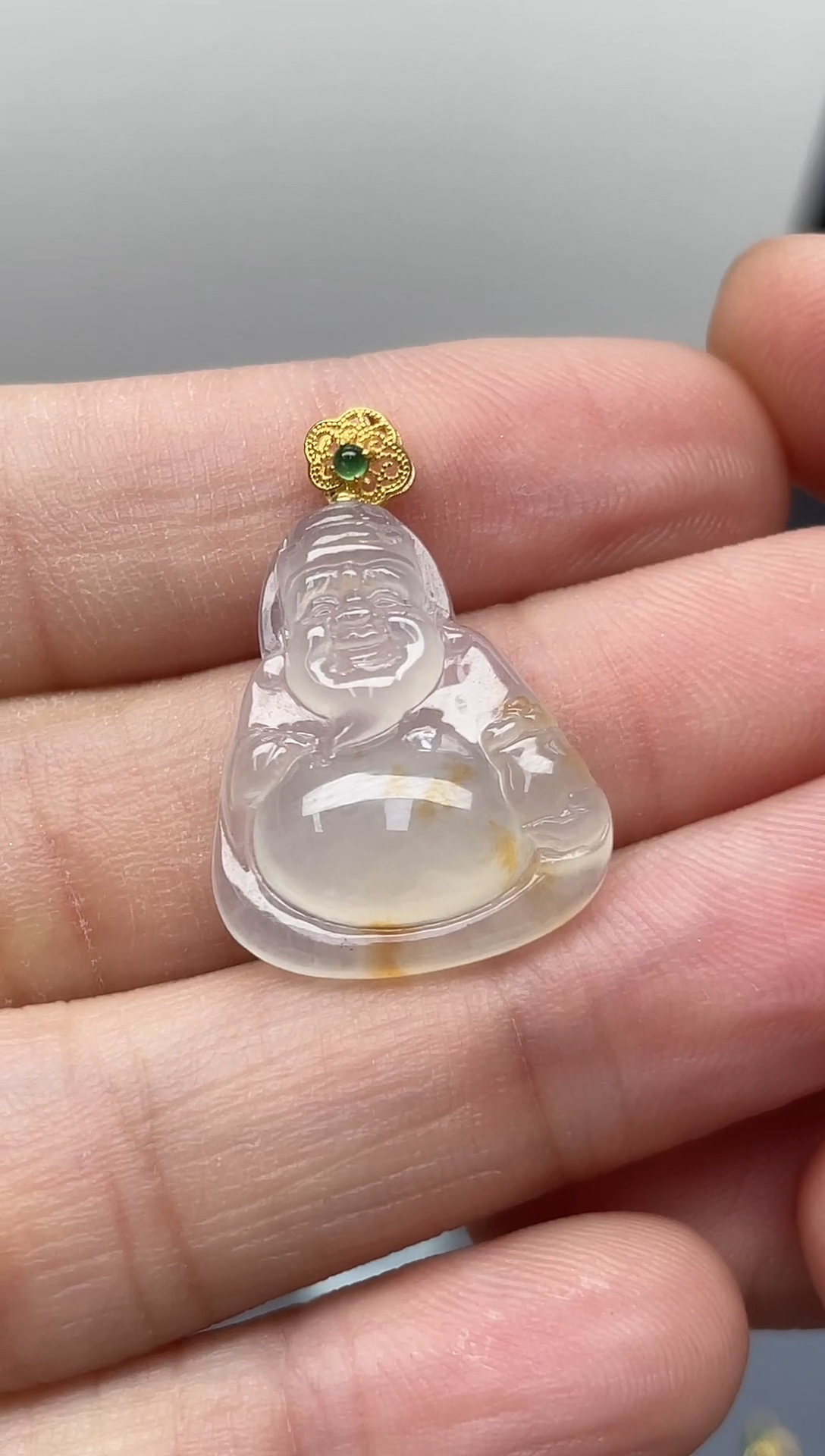 颈饰18K金镶嵌翡翠简?（31号链接）纯天然A货缅甸翡翠米爷爷吊坠