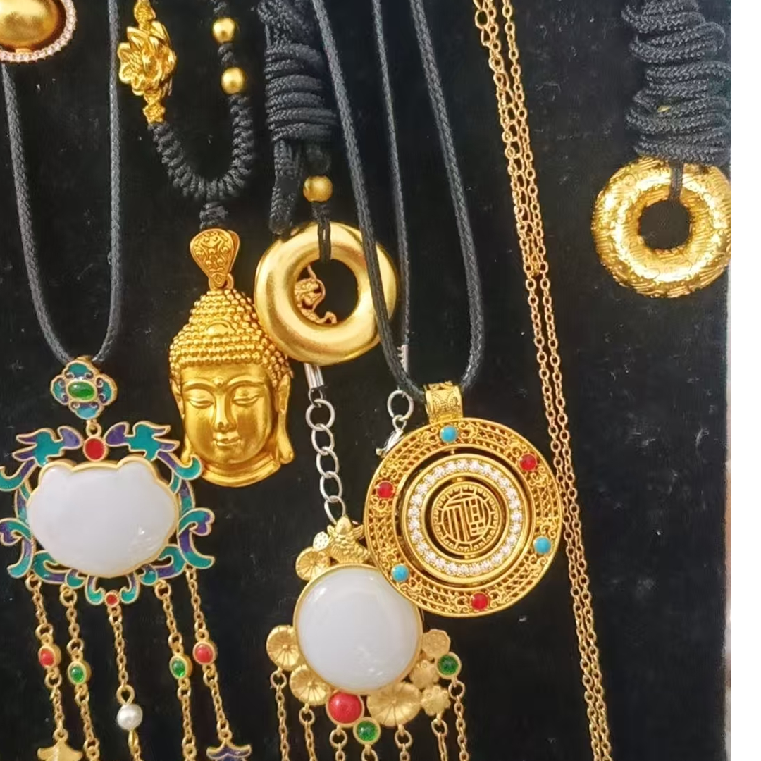 非金属仿水晶吊坠 久不掉色首饰吊坠手工新中式金色复古黄色复古