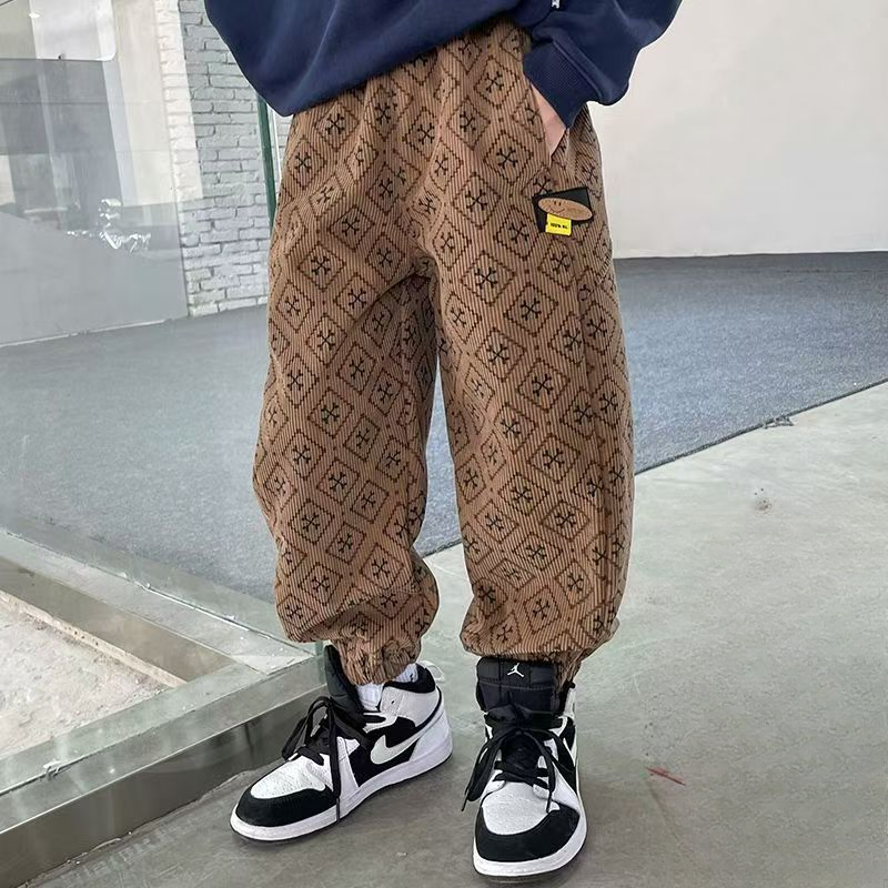 F00458男童灯芯绒加绒加厚卫裤子2025年冬装新款休闲运动长裤百搭