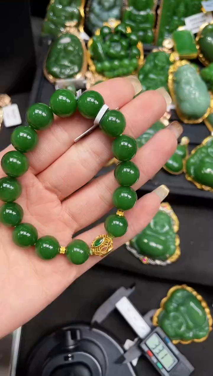 【闪购商品】和田玉手串18K金镶嵌12MMZ多样性发一