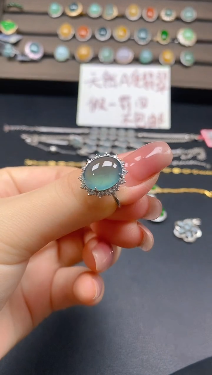 翡翠戒指银S925镶嵌68