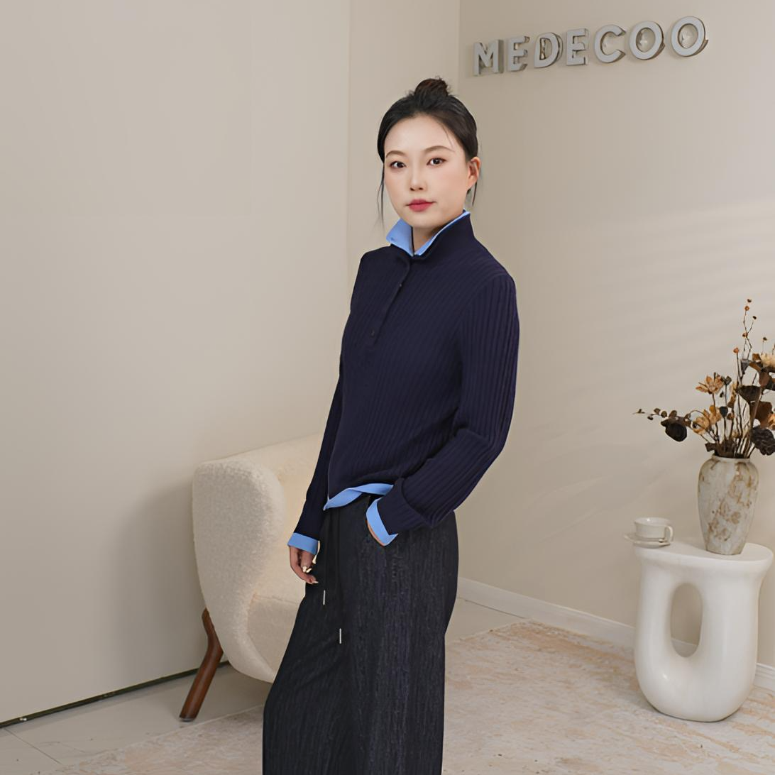 墨蒂珂/MEDECOO 简约优雅女士假两件针织衫TJQ40316