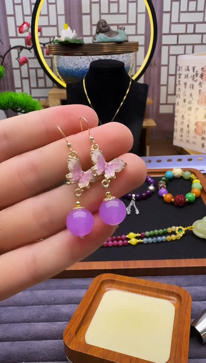 翡翠14K金镶嵌耳饰E48