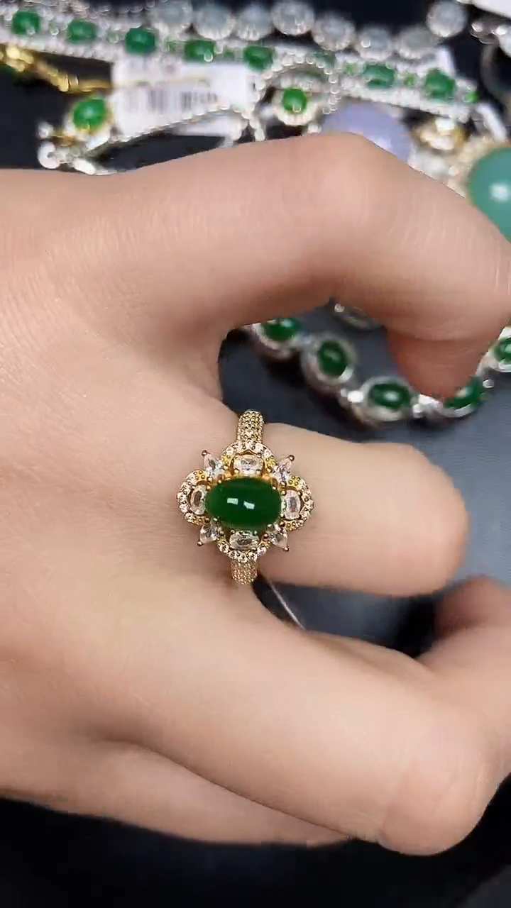 银S925镶嵌戒指翡翠9000
