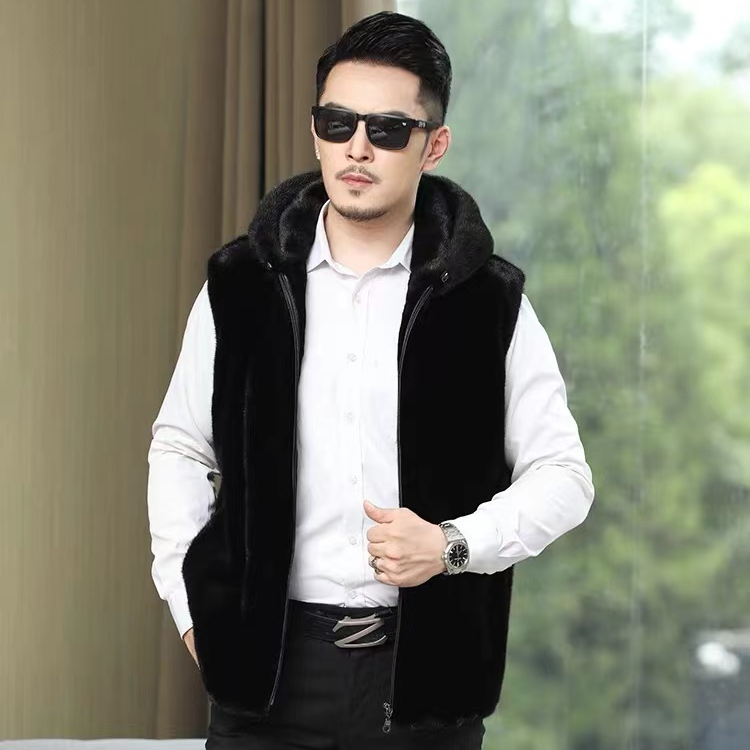 BOYAN/卜言冬季新款连帽马甲加厚保暖休闲时尚黑色男款潮流带帽