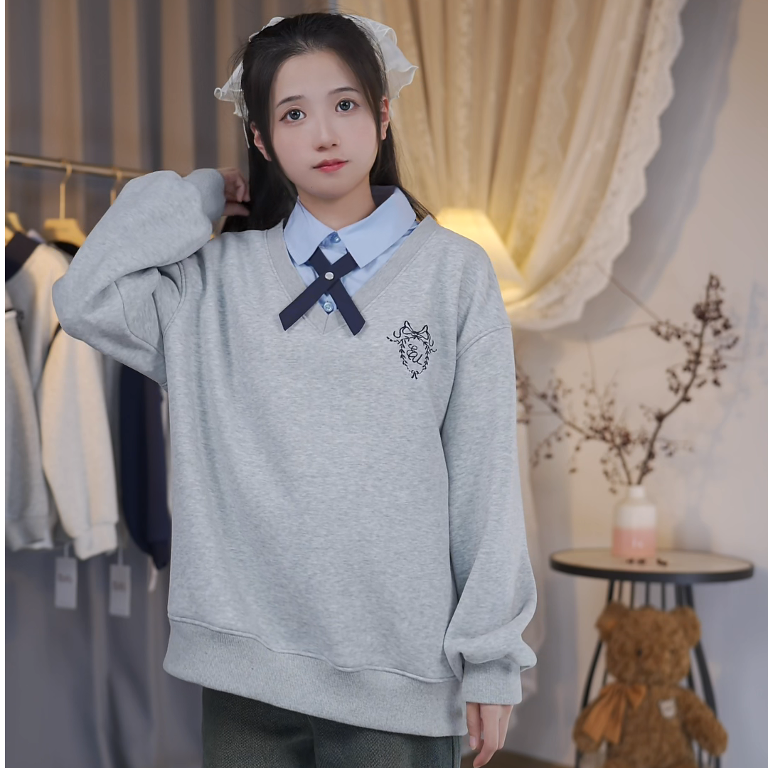 大童爆款风假两件学院风卫衣秋冬百搭宽松衣服韩版加绒新款学生