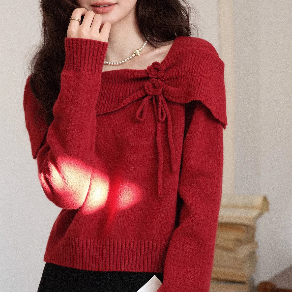 大码女装300斤胖MM时尚设计感甜美花朵复古毛针织衫10270