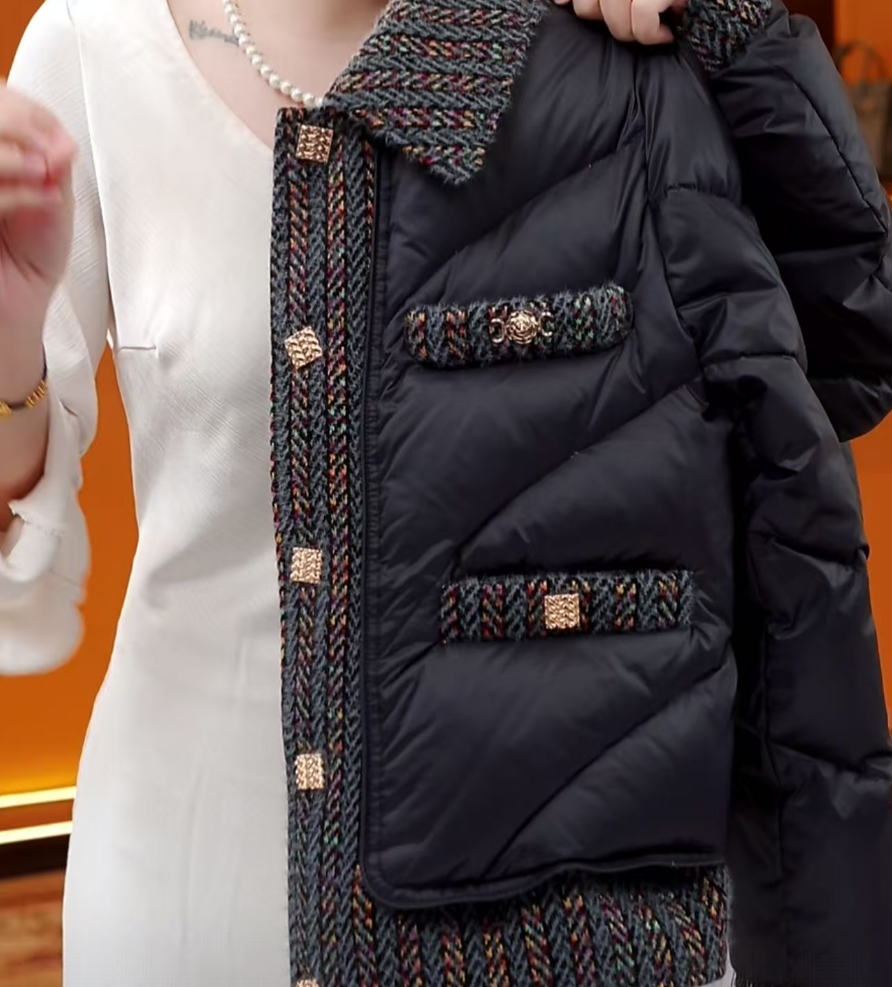 JB-冬日暖阳黑彩设计师高定小香羽绒服女大朵绒