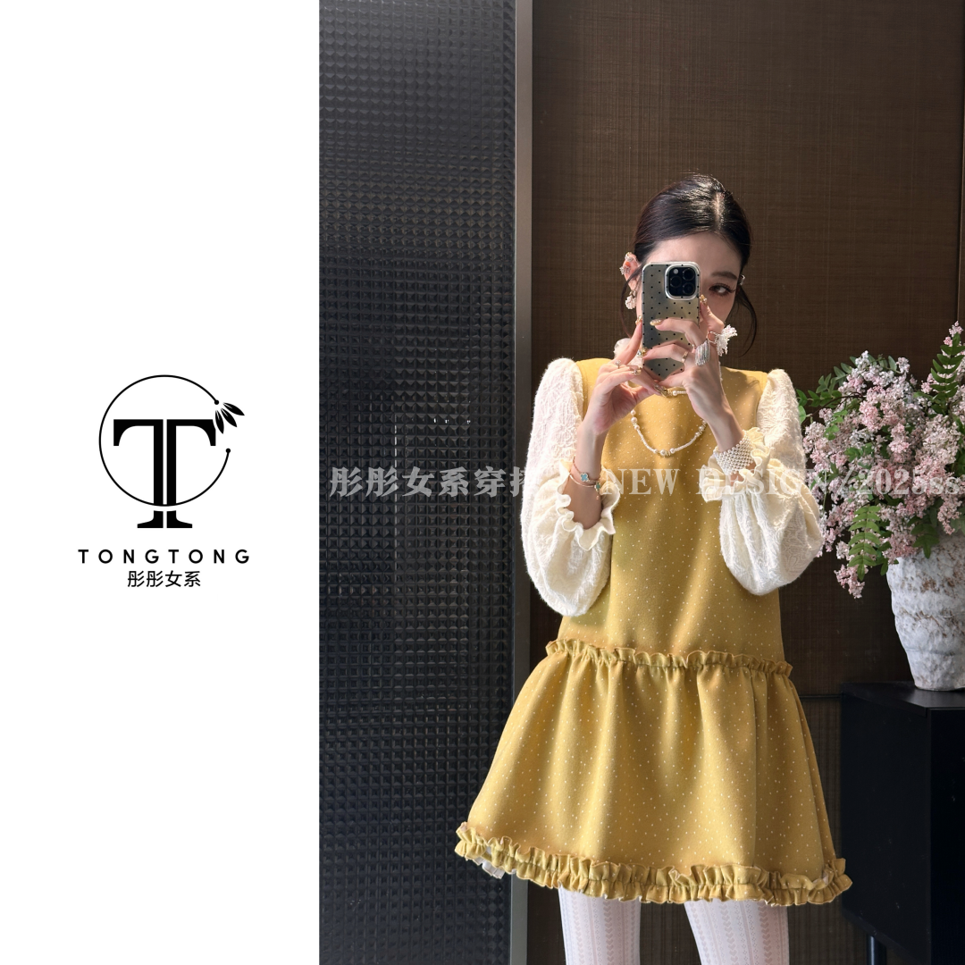 TongTong女系 高腰连衣裙波点背心裙气质法式少女风时尚