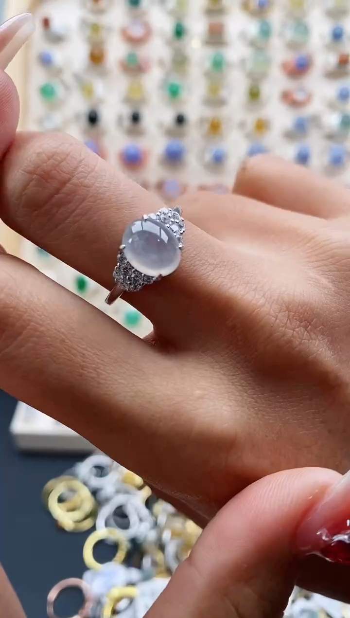 【闪购商品】翡翠戒指银S925镶嵌缅甸天然A货翡翠111 5+1