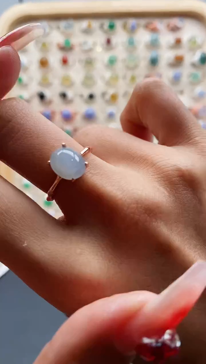 【闪购商品】翡翠戒指银S925镶嵌缅甸天然A货翡翠444 8+