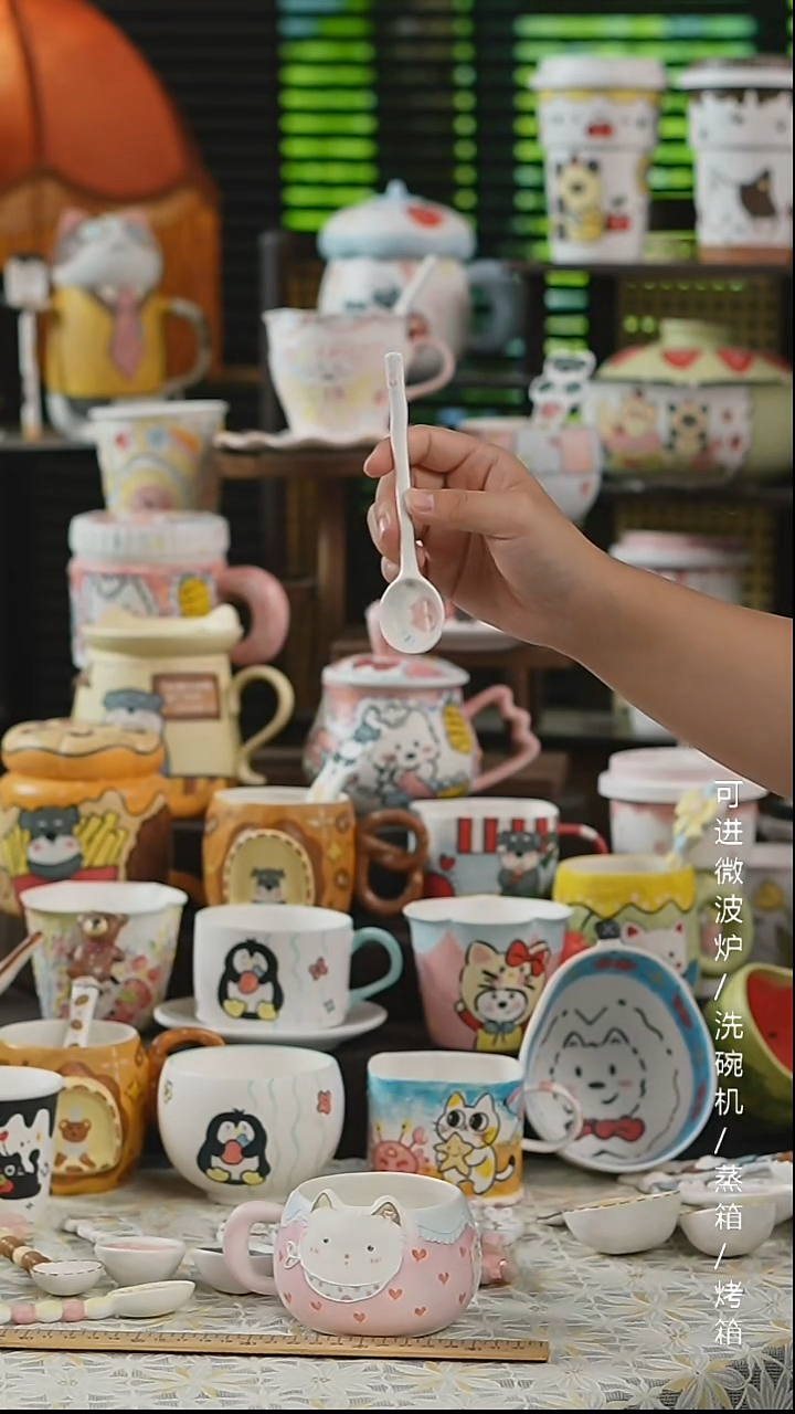 杯子景德镇高温釉下彩纯手绘创意瓷