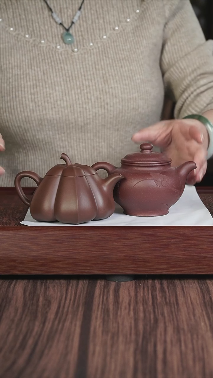 【闪购商品】紫砂茶壶筋纹茄瓜底槽清+紫玉金砂刻绘掇只