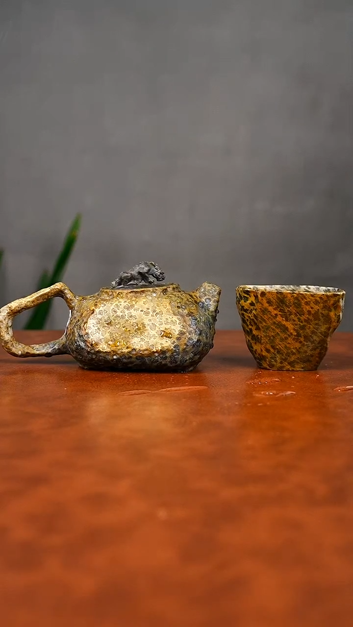 蟹***板冰碛岩石头茶壶一壶一杯 