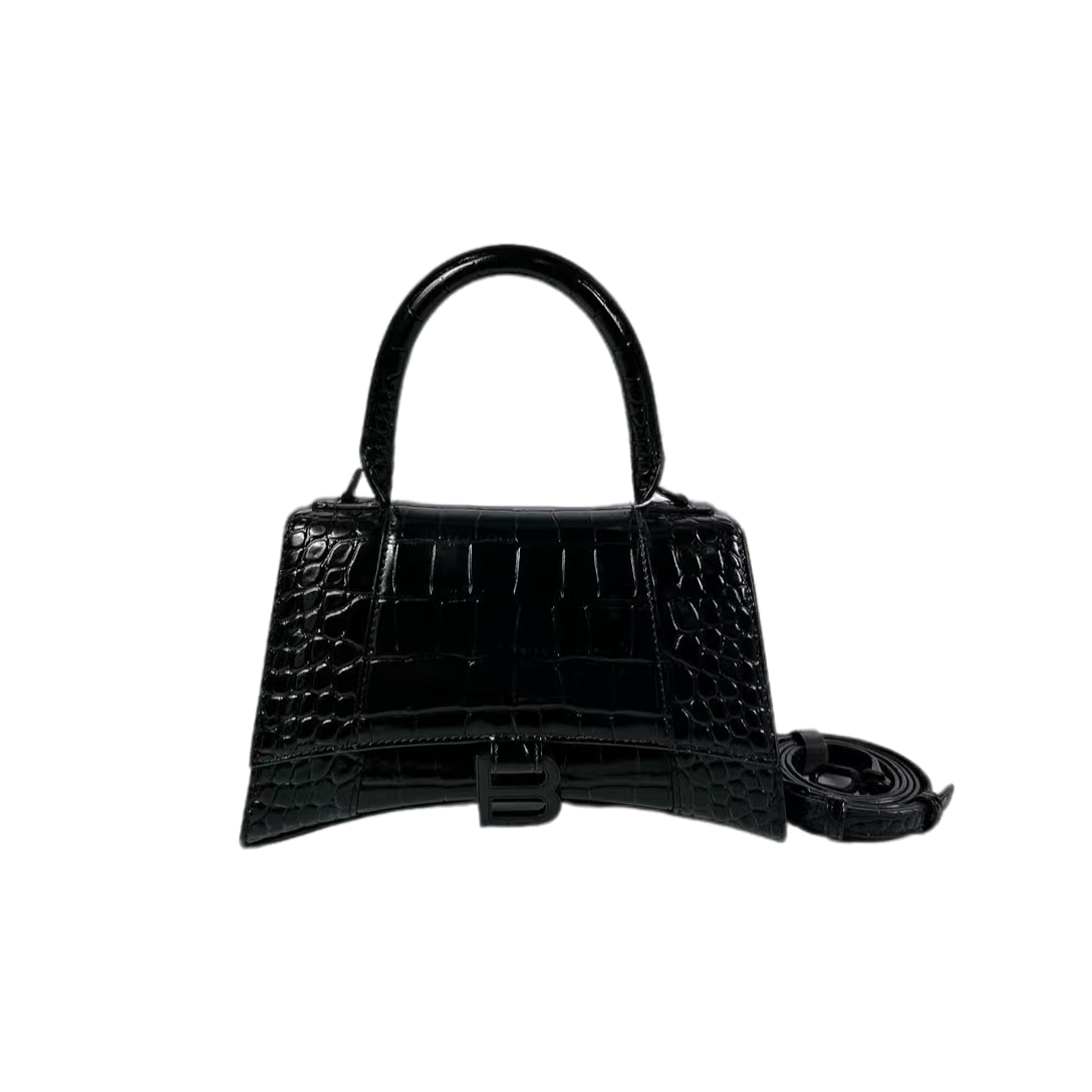 全新未使用 Balenciaga/巴黎世家 巴黎世家鳄鱼皮黑色黑扣沙漏包
