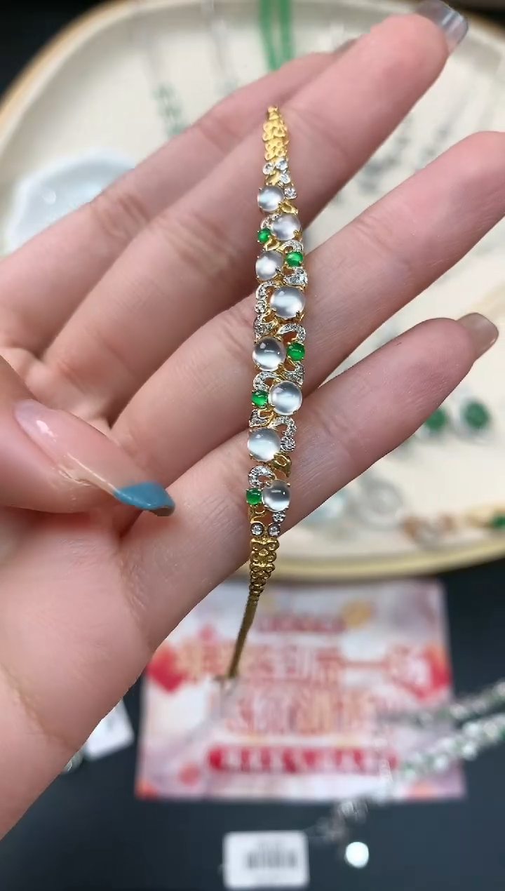 【闪购商品】翡翠手链18K金镶嵌手链A44|6800