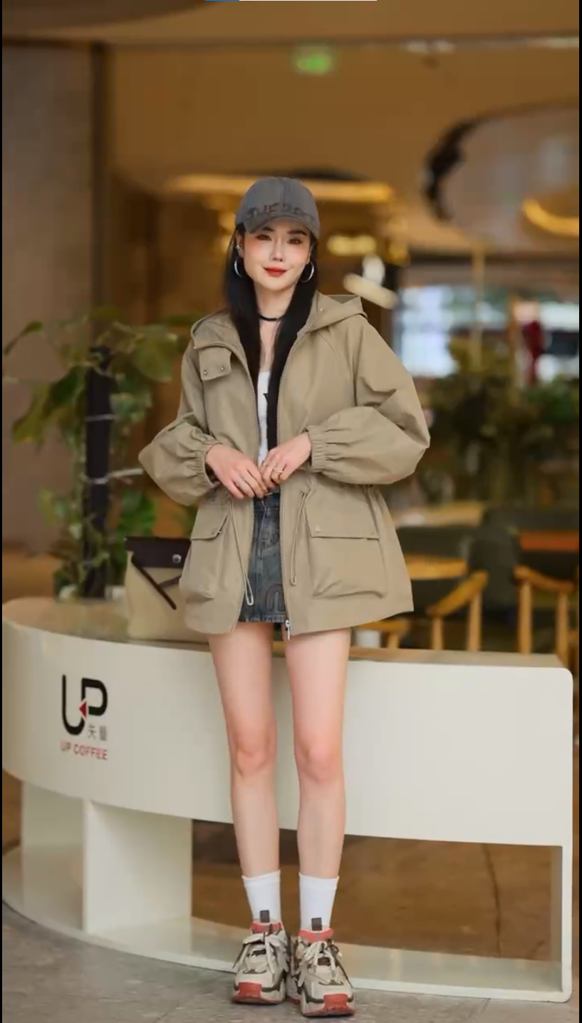 秋季薄款女厚款中长款落肩袖风衣女士秋冬抽绳风衣