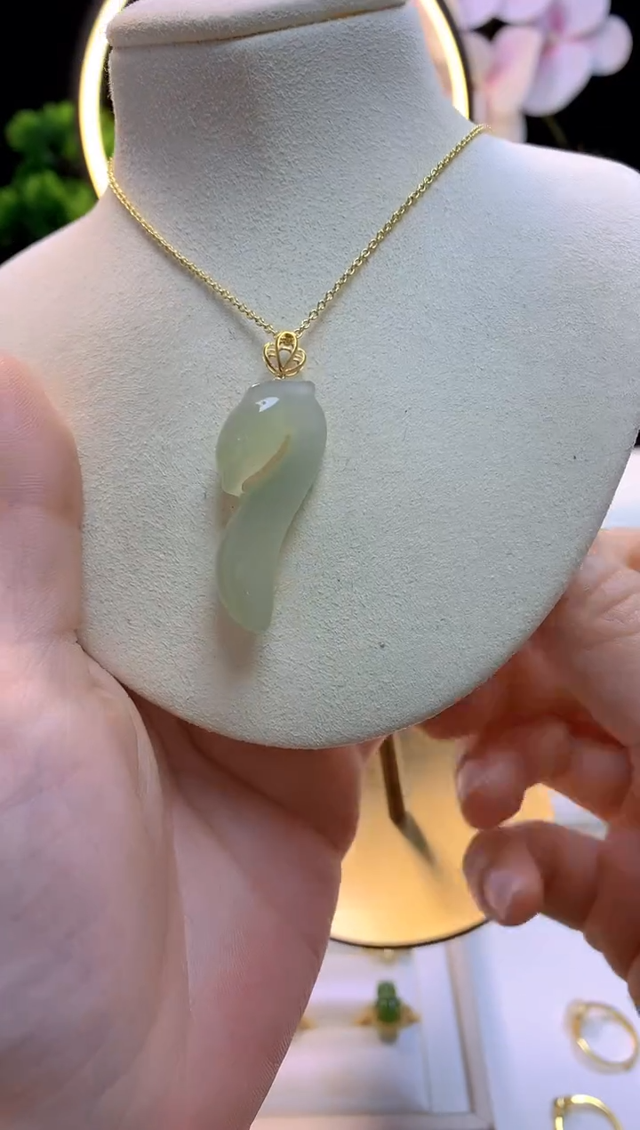 【闪购商品】和田玉吊坠18K金镶嵌青凤凰