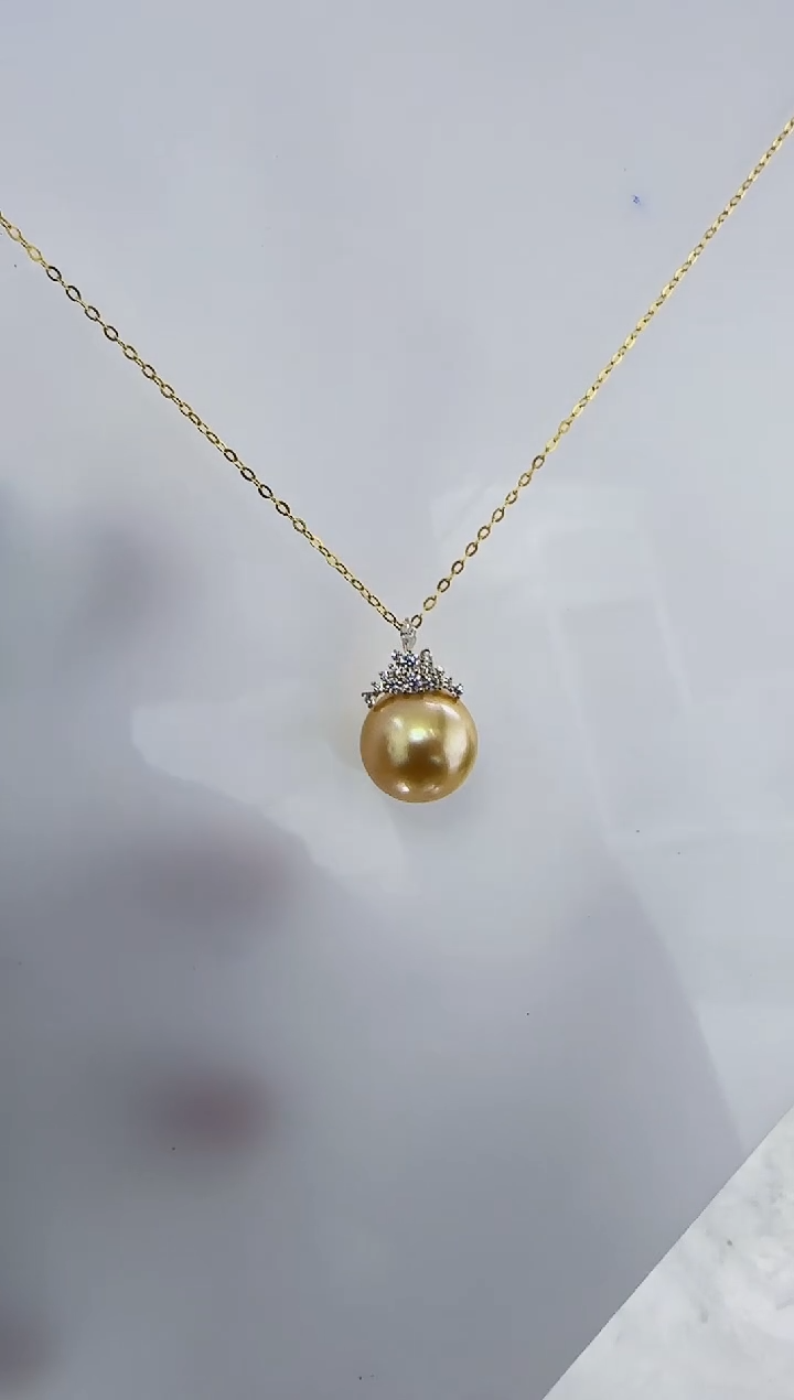 18K金镶嵌海水珍珠DA海水金珠吊坠 ss179