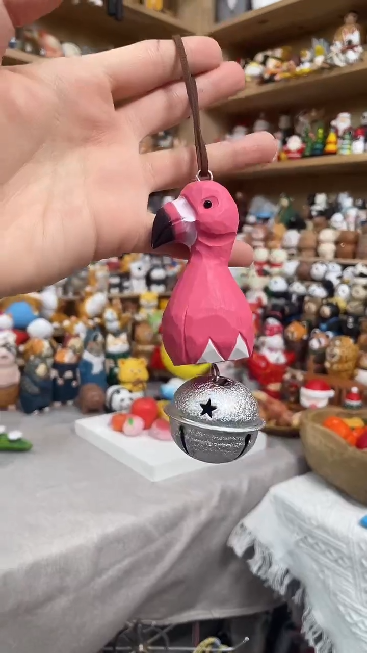 木手工木雕火烈鸟铃铛挂件