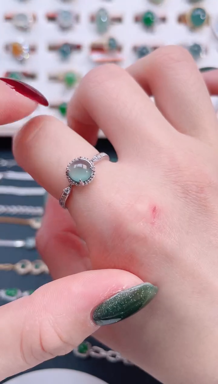 银S925镶嵌戒指翡翠天然翡翠