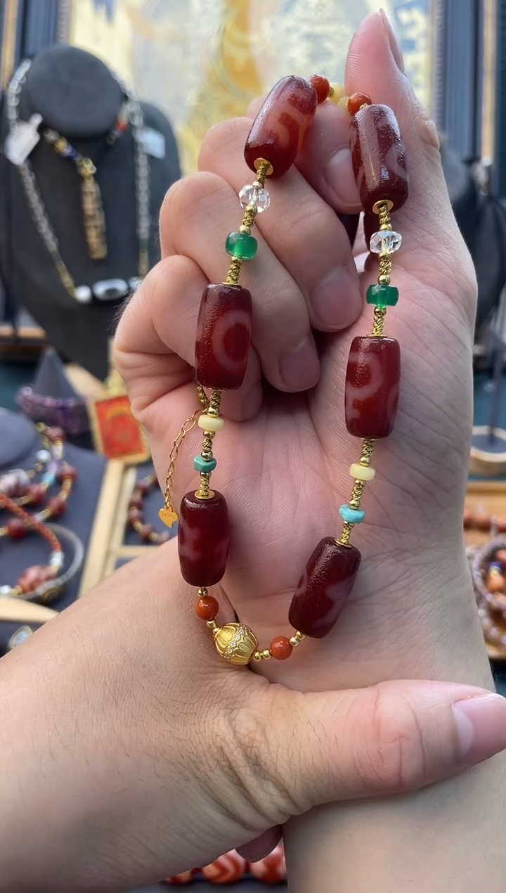 未镶嵌颈饰玛瑙/玉髓美泓红肉塔链