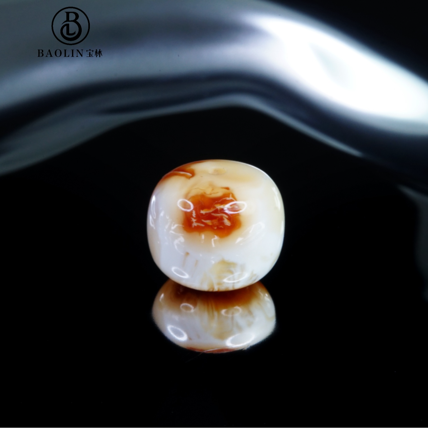 11.7mm橘红白沁色妖花老型   天然琥珀蜜蜡手作精品文玩配饰