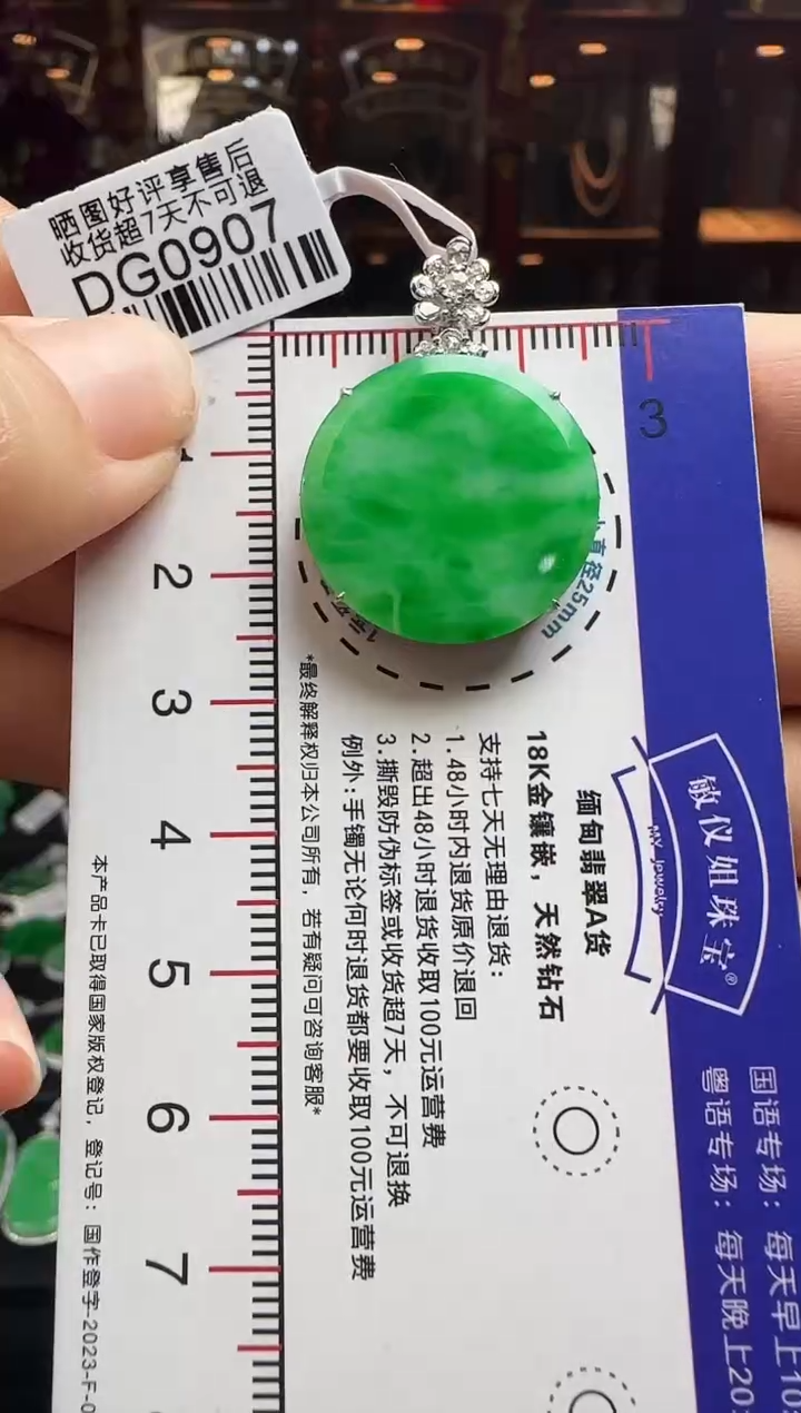 【闪购商品】翡翠颈饰18K金镶嵌DG0907冰绿无事牌