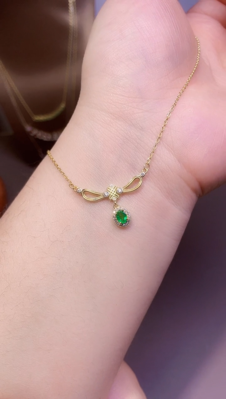 【闪购商品】祖母绿吊坠(赠链)银S925镶嵌一条