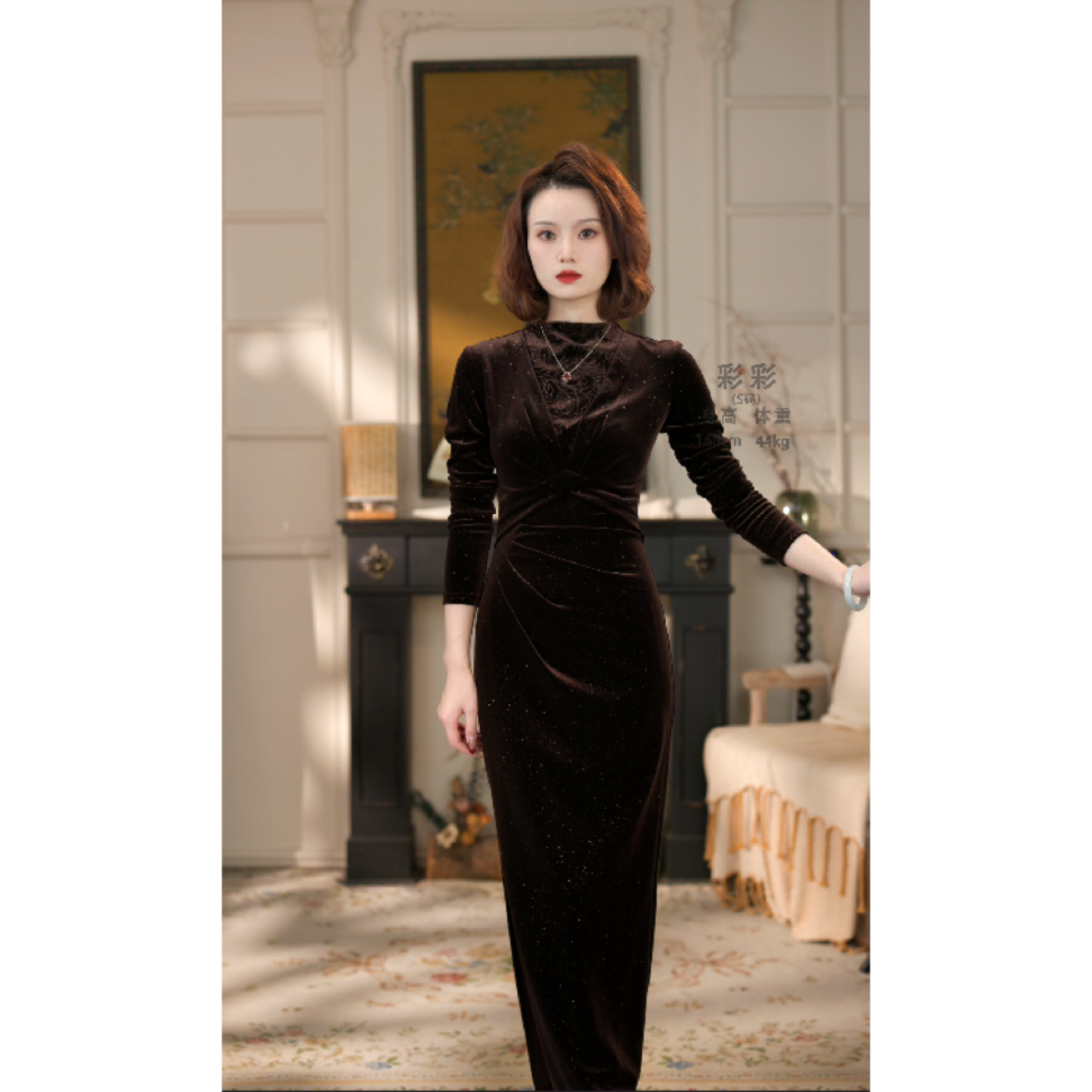 【花之魅影】原创设计气质高级感咖色修身显瘦知性优雅连衣裙